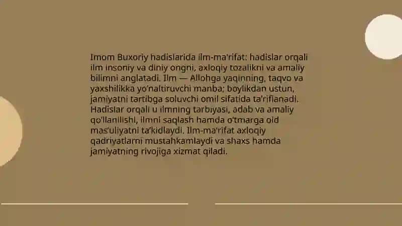 Imom Buxoriy ilm-ma'rifat haqidagi hadislarining axloqiy qarashlari 3