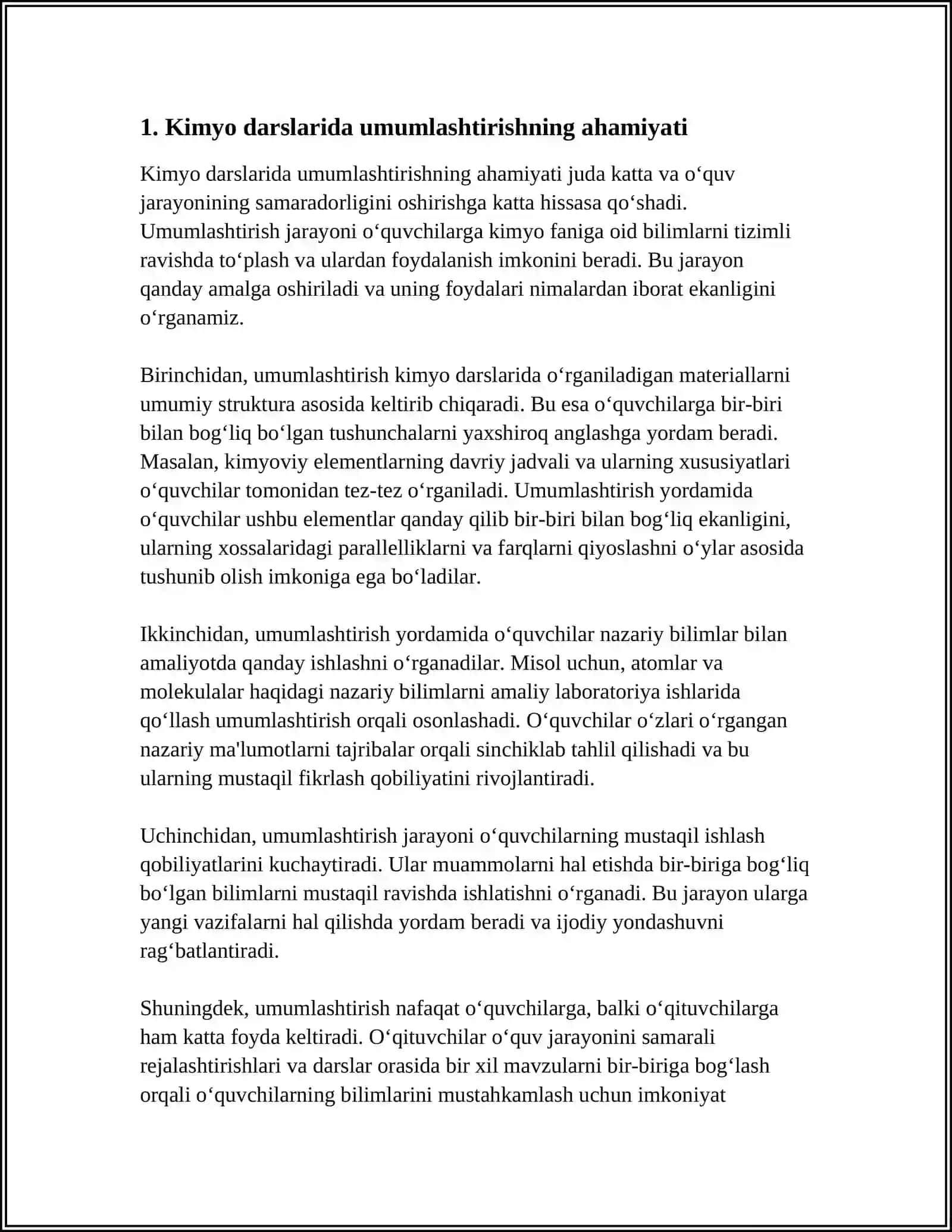 KIMYO DARSLARIDA UMUMLASHTIRISHNI OLIB BORISH METODIKASI 3