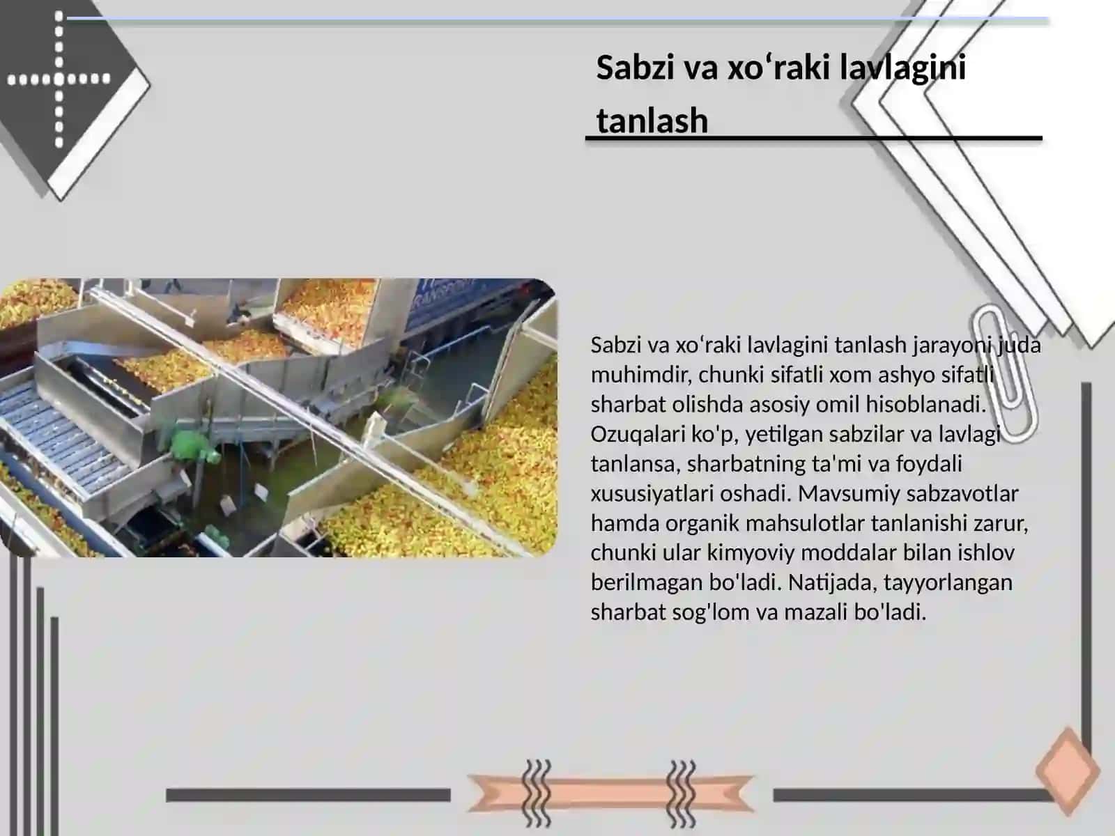 Sabzi va xoʻraki lavlagini qayta ishlab sharbat olish texnologiyasi 3