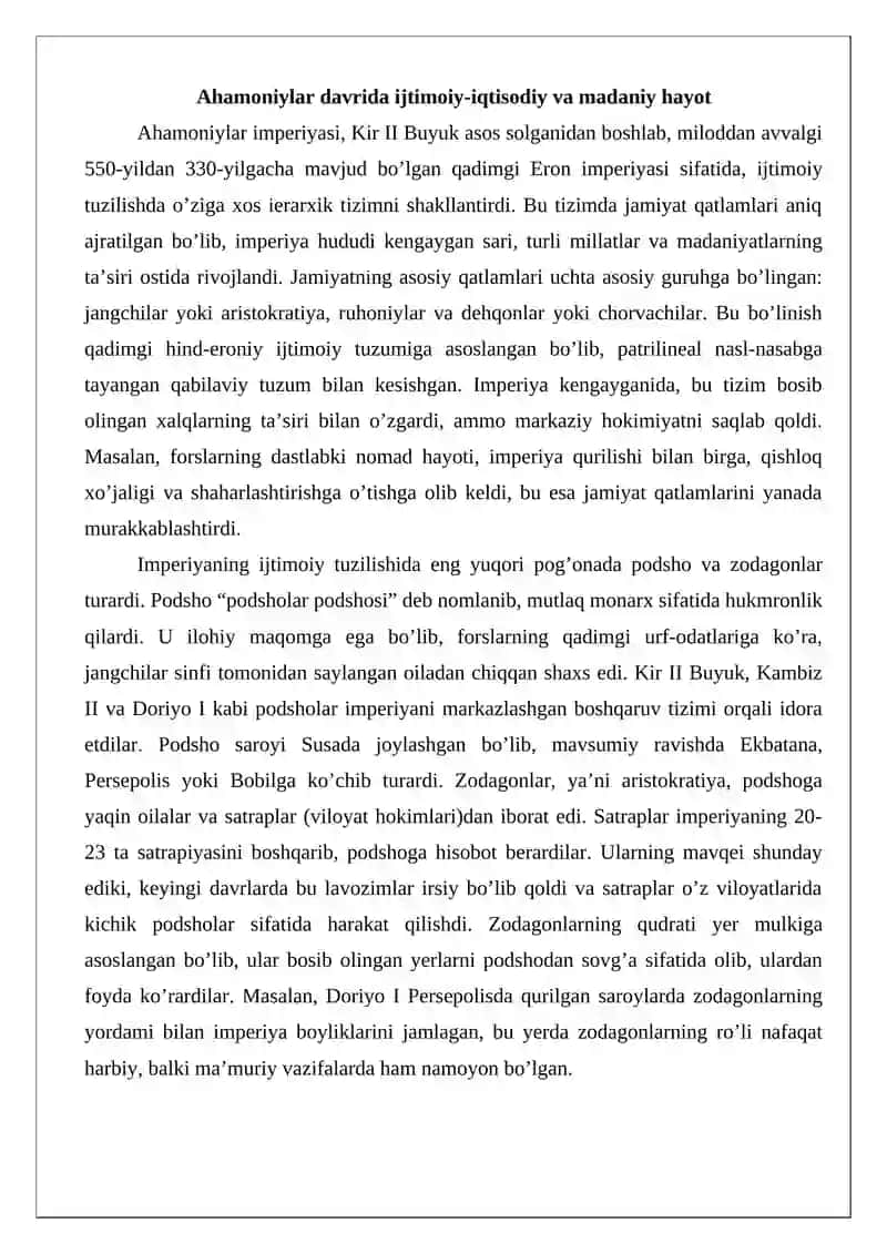 Ahamoniylar davrida ijtimoiy-iqtisodiy va madaniy hayot 3
