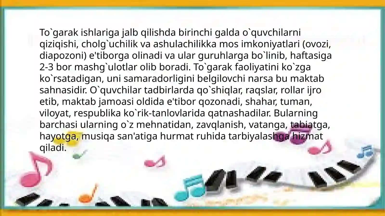 Sinfdantashqari Musiqa to'garagini tashkil qilish shakli 3