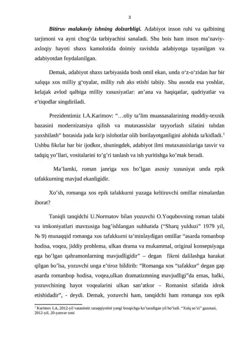 Roman janri va epik tafakkur (O.Yoqubov va p.qodirov tarixiy romanlari misolida 3