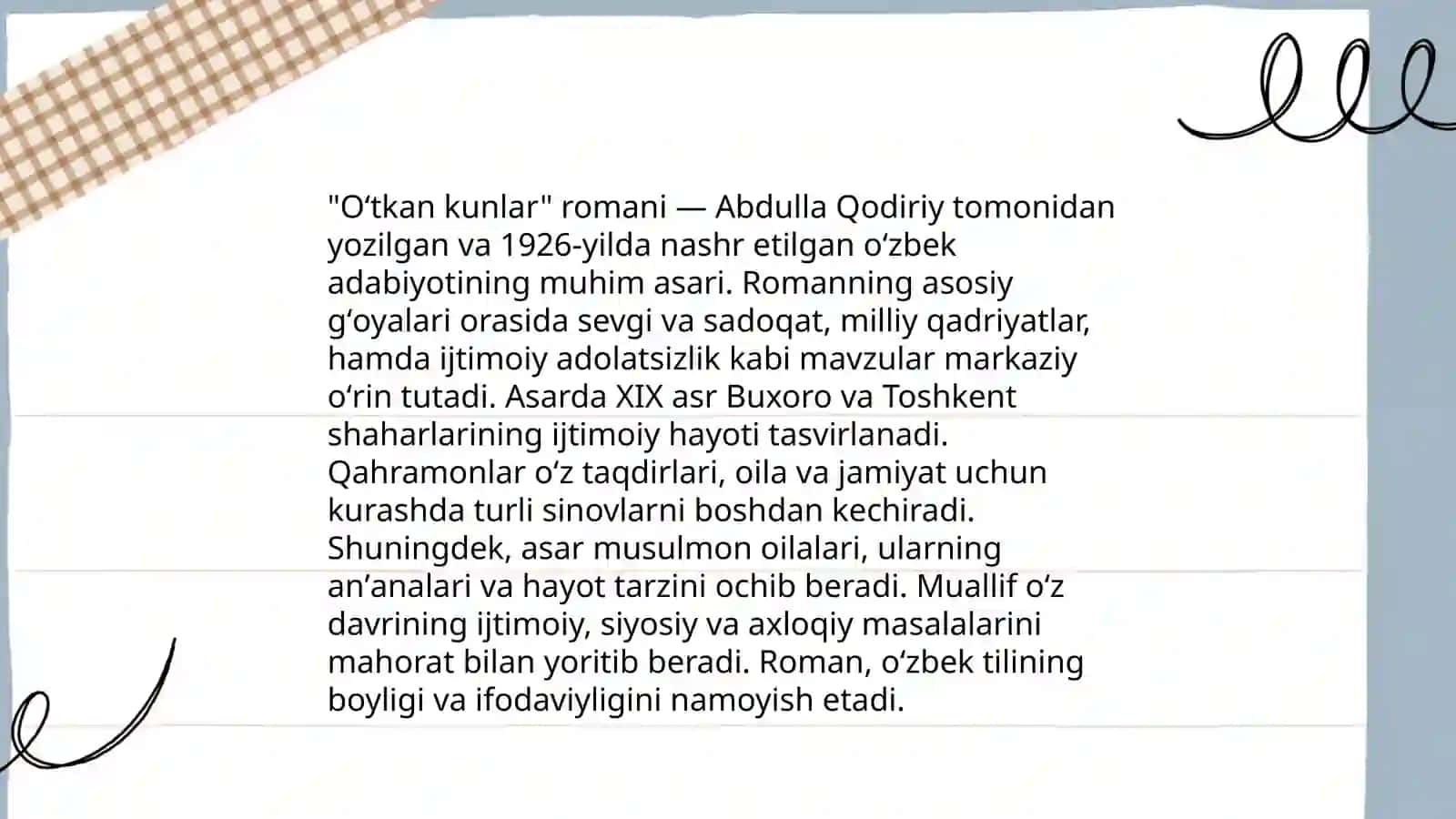 Abdulla Qodiriyning "Oʻtkan kunlar" romani 3