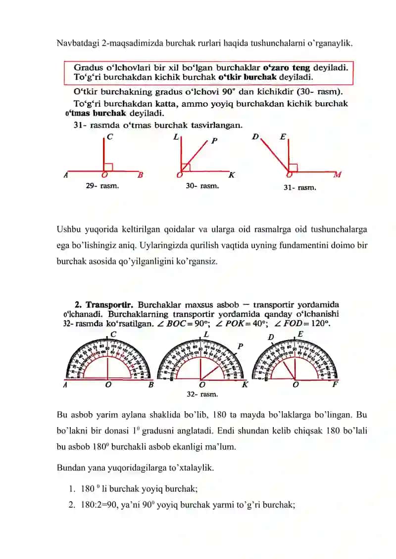 BURCHAK TURLARI BURCHAKLARNI TRANSPOTIR YORDAMIDA O'LCHASH 3