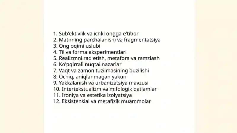 Jahon Modernizm adabiyoti 3