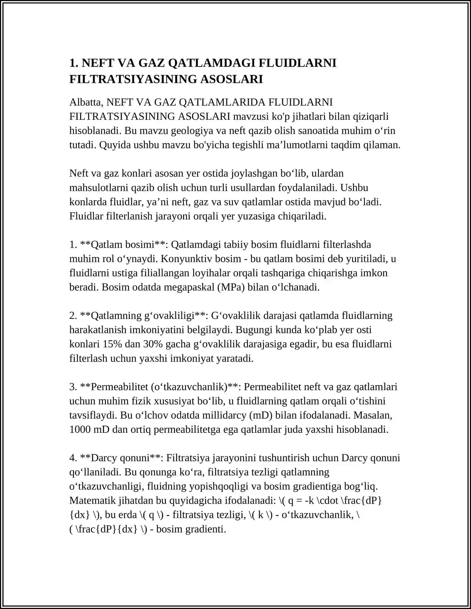 NEFT VA GAZ QATLAMDAGI FLUIDLARNI FILTRATSIYASINING ASOSLARI 3