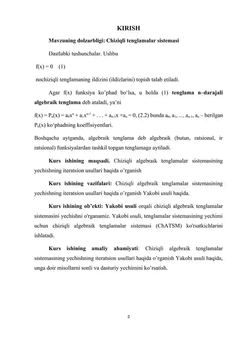 ChATS yechishning iteratsion usullari. Yakobi usuli 3