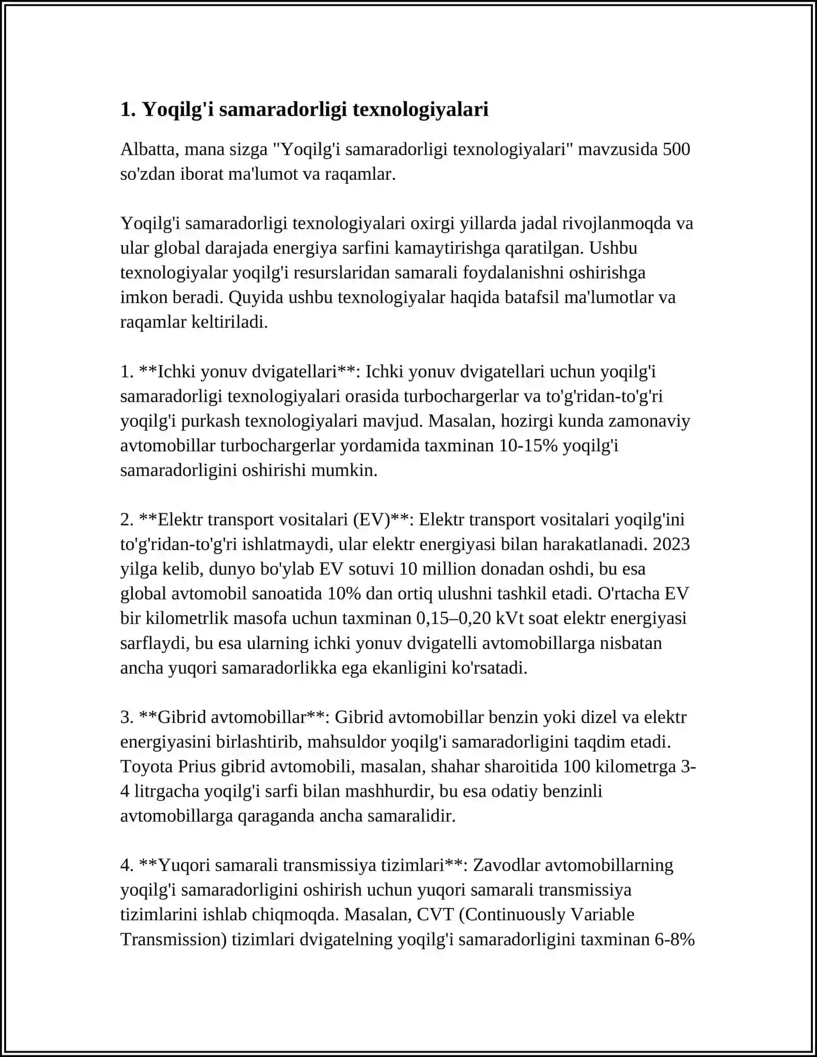 Yoqilg'i samaradorligi texnologiyalari 3