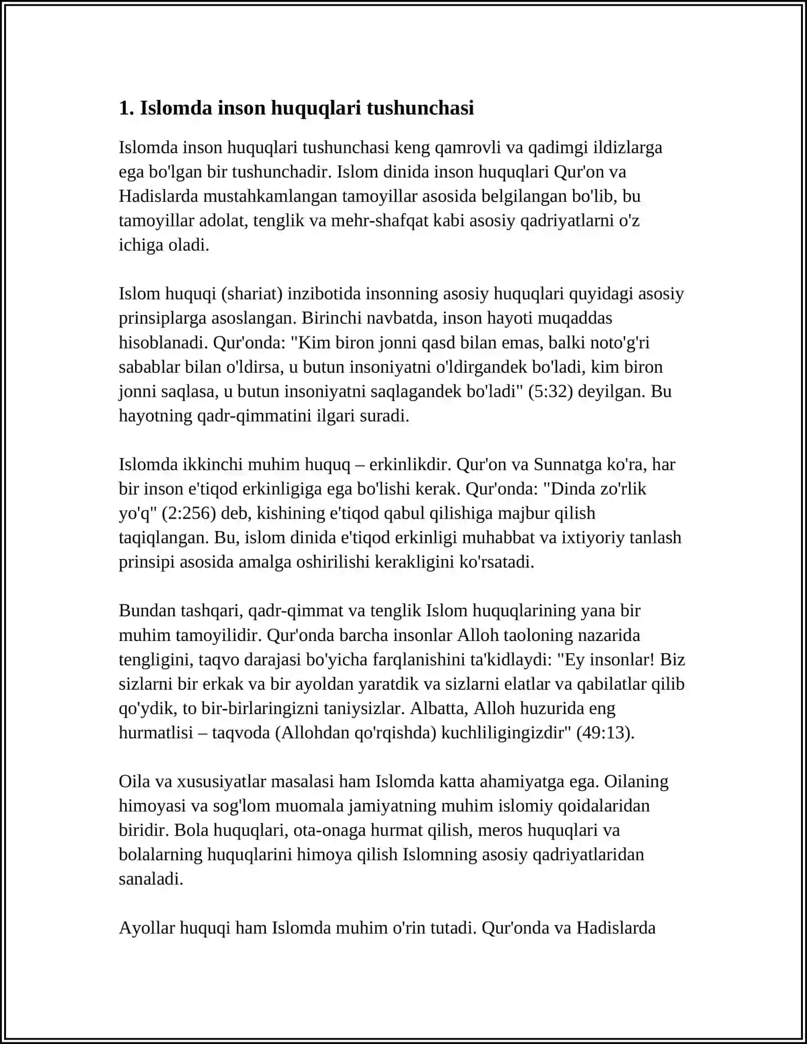 ISLOMDA INSON HUQUQ VA ERKINLIKLARINI TA'MINLASHNING O'ZIGA XOS JIHATLARI 3