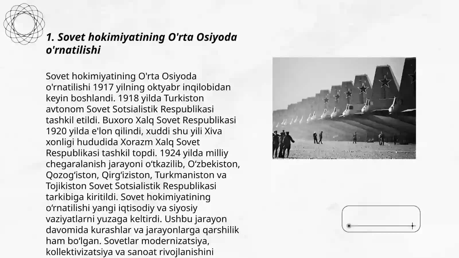 O'rta Osiyoda Sovet hokimiyatining o'rnatilishi va Ikkinchi Jahon urushida O'zbekistonning ishtiroki 3