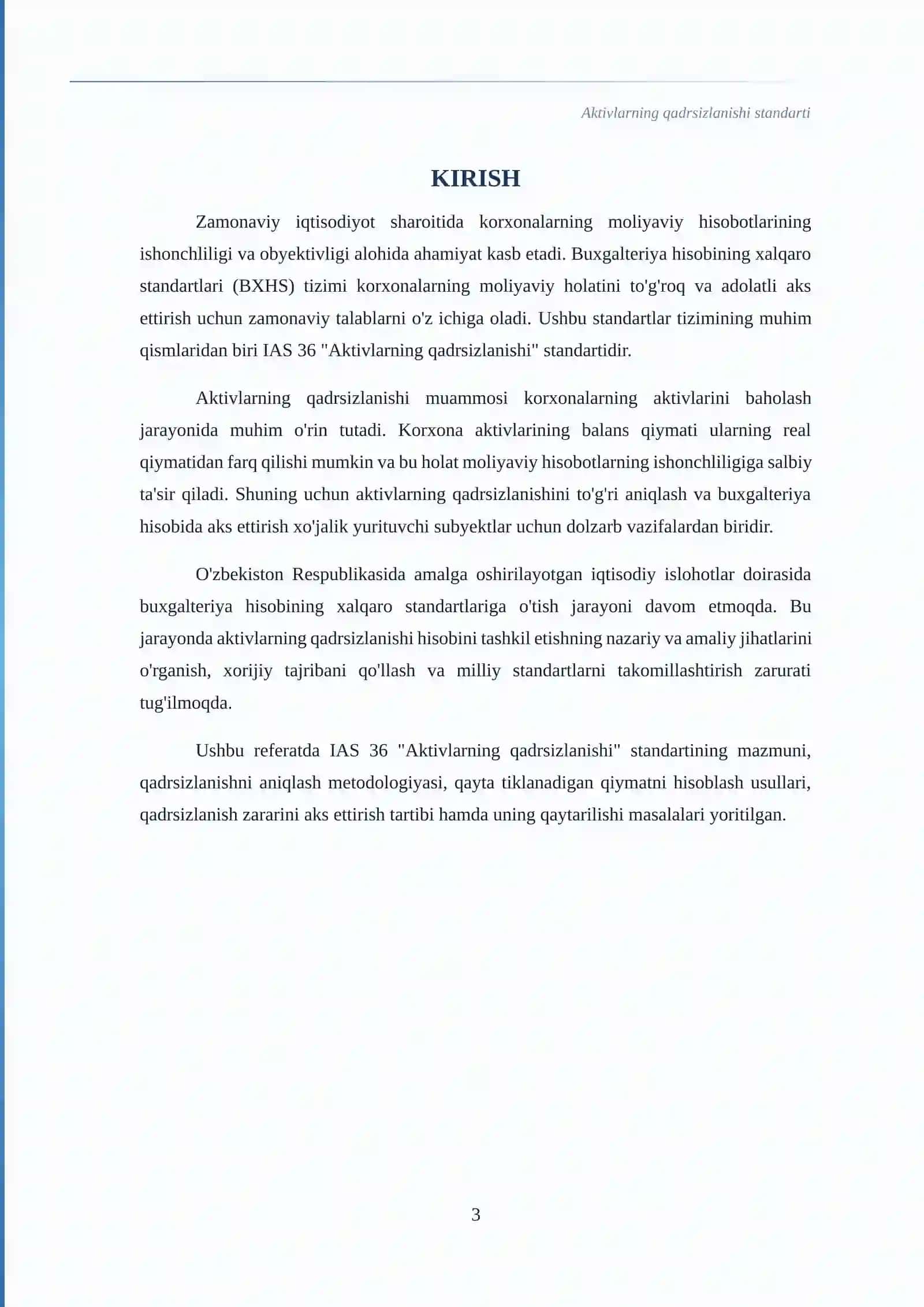 Aktivlarning qadrsizlanishi 
standartning mazmuni va qollanilishi 3
