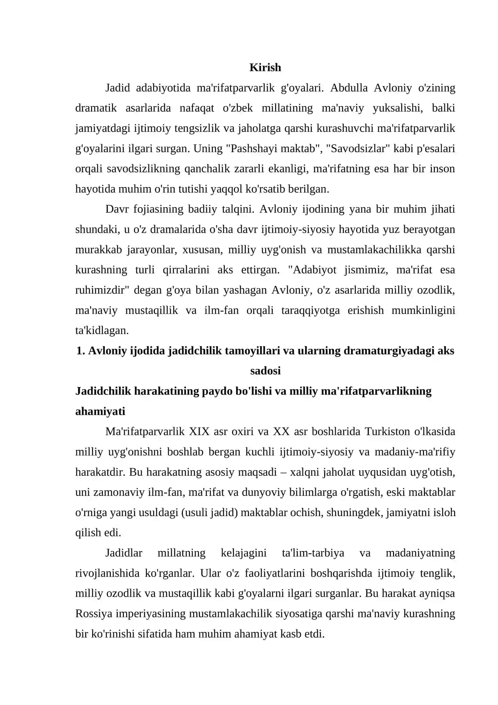 "Avloniy dramalarida jadidchilik g'oyalari va davr fojiasi talqinida" 3