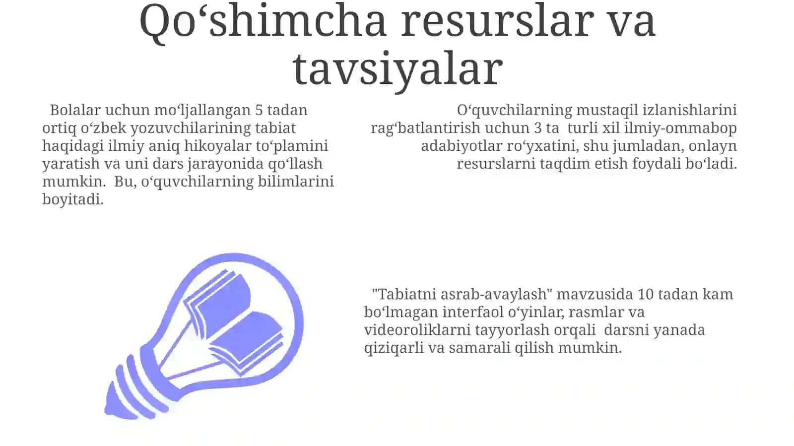 O'zbek yozuvchilarning bolalar yoshiga mos tabiatga oid ilmiy hikoyalardan foydalanishga órgatish 3