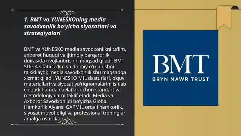 BMT va YUNESKONING MEDIA SAVODXONLIK VA AXBOROT MADANIYATIGA MUNOSABATI 3