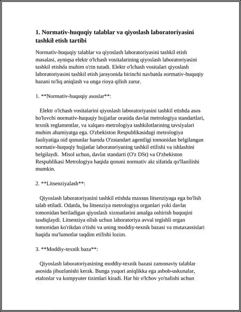 Normativ-huquqiy talablar va qiyoslash laboratoriyasini tashkil etish 3