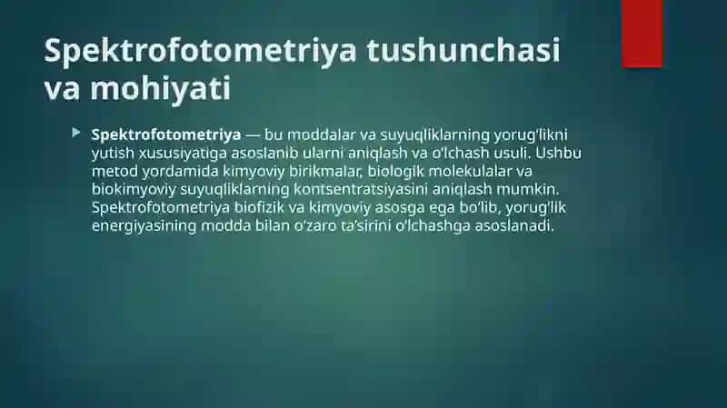 SPektrofotometriya asoslari va undan tibbiy biologik tahlillarda foydalanish 3