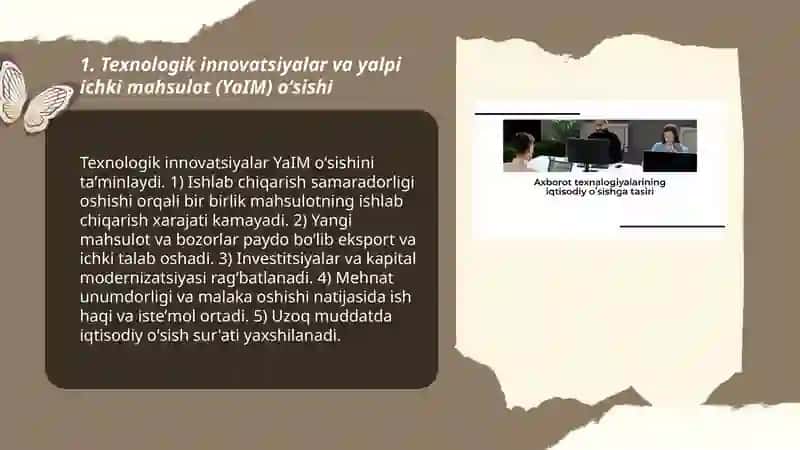 Texnologik innovatsiyalar va yalpi ichki mahsulot (YaIM) oʻsishi 3