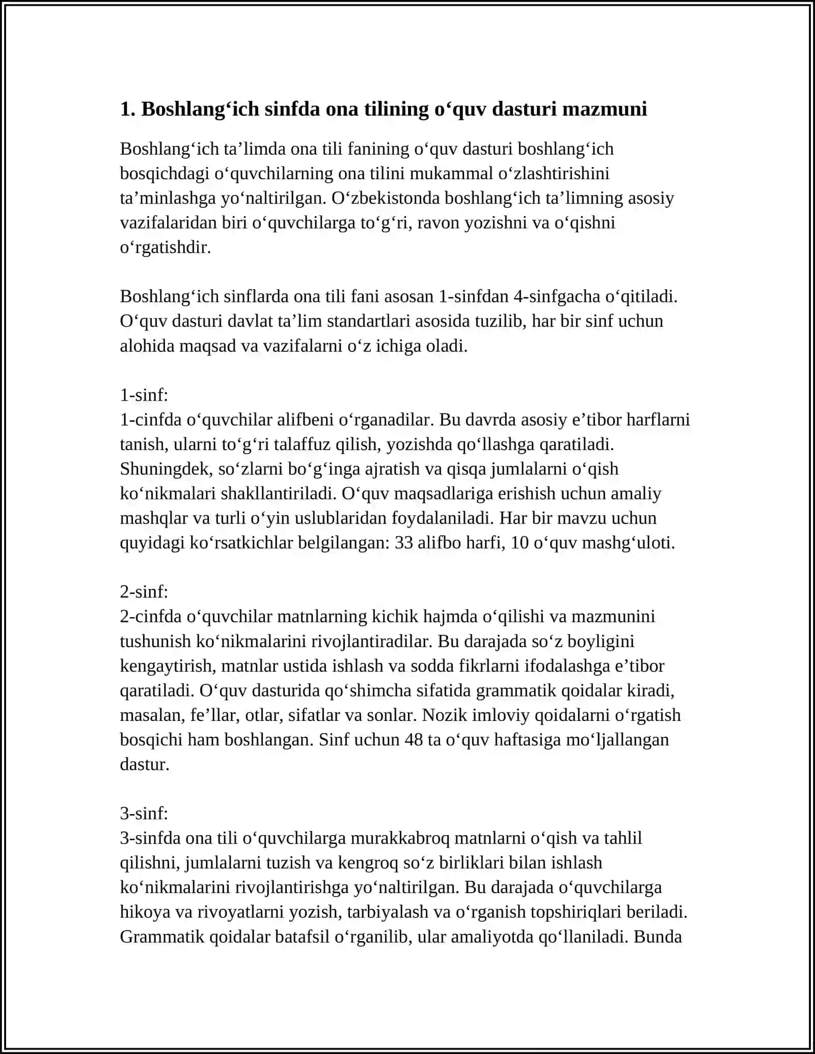 Boshlang‘ich sinfda ona tilining o‘quv dasturi mazmuni 3