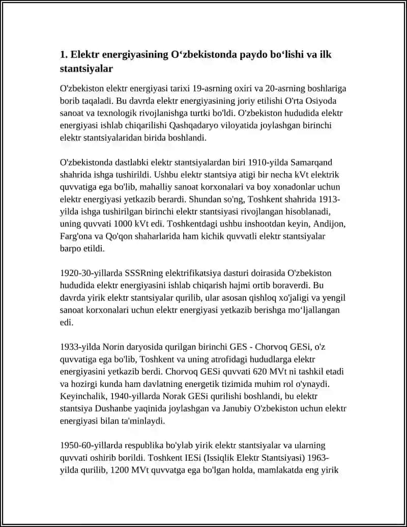 OʻZBEKISTONDA ELEKTR ENERGETIKASING RIVOJLANISH TARIXI 3