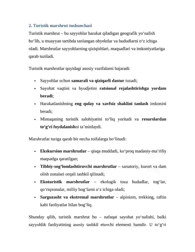 Turistik marshrutlarni ishlab chiqish usullari va tamoyillari 3