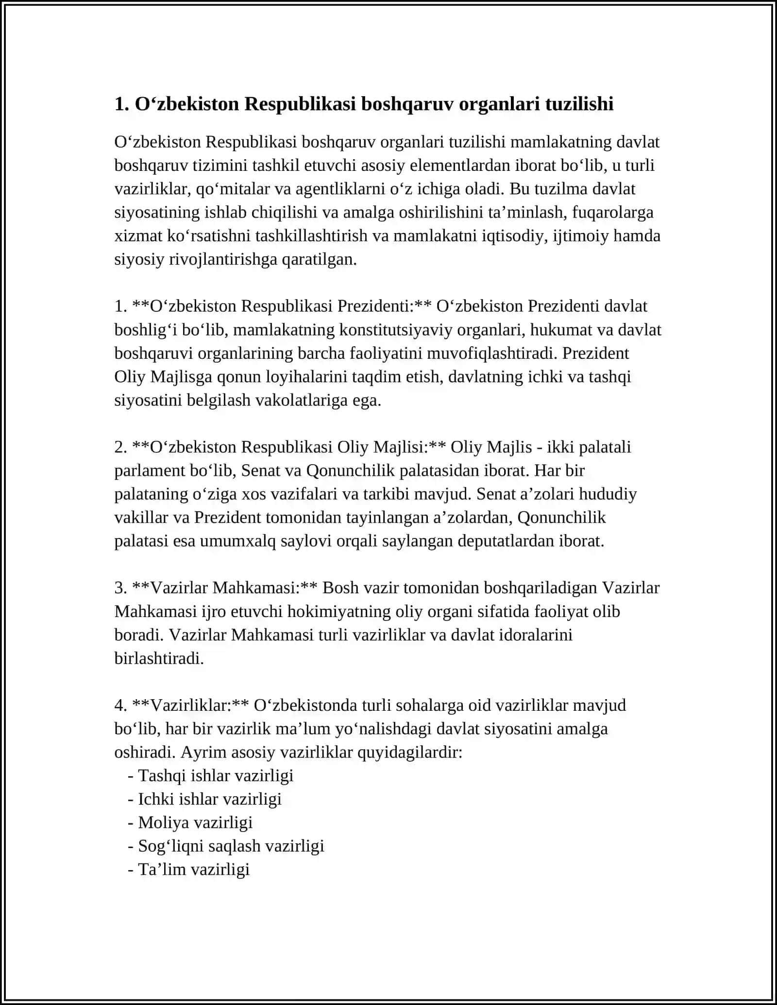 O‘ZBEKISTONNING RESPUBLIKA, MINTAQA VA MAHALLIY BOSHQARUV ORGANLARI O‘RTASIDAGI VAKOLATLARNI TAQSIMLASH MEXANIZM 3