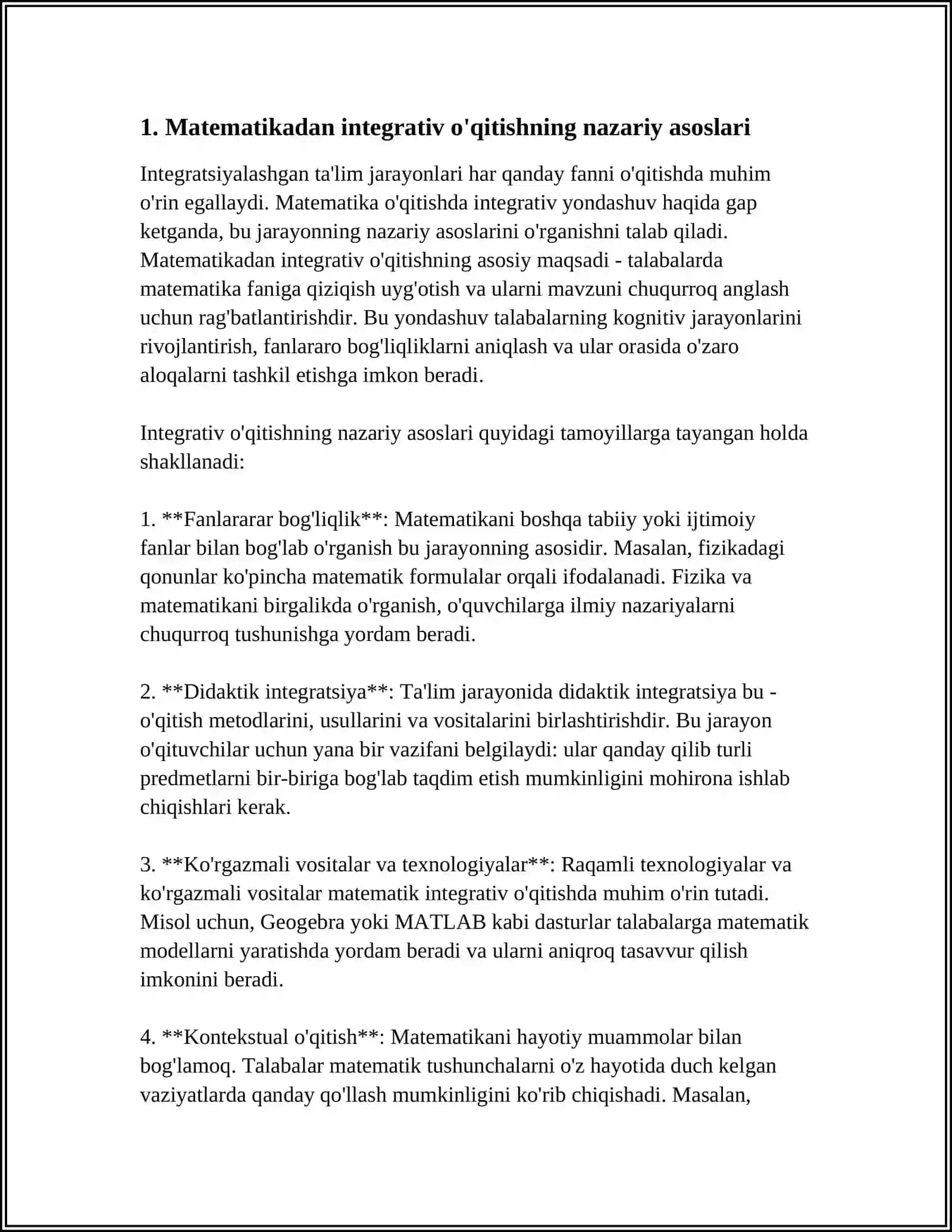 MATEMATIKADAN INTERGRATIV O'QITISH SAMARADORLIGINI OSHIRISH OMILI SIFATIDA 3