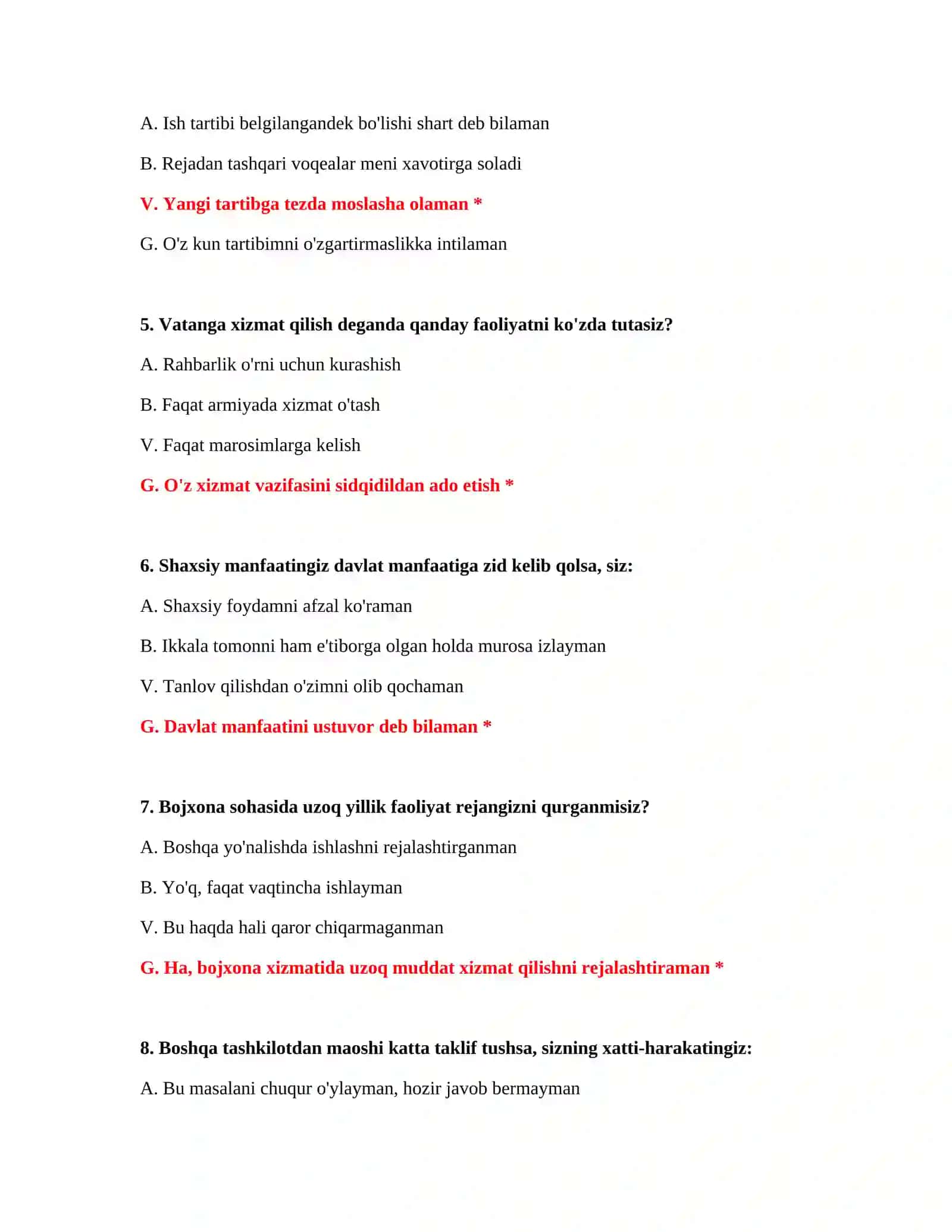 Bojxona ishga kirish test online 3