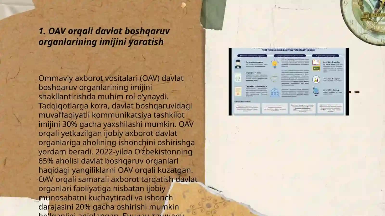 Davlat boshqaruv organlarining PR strategiyalarni amalga oshirishda mass media imkoniyatlaridan keng foydalanish 3