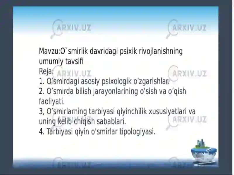 USMONOVA AZIZA NING UMUMIY PSIXOLOGIYA FANIDAN TAYYORLAGAN 22-MUSTAQIL TAʼLIM TAQDIMOTI 3