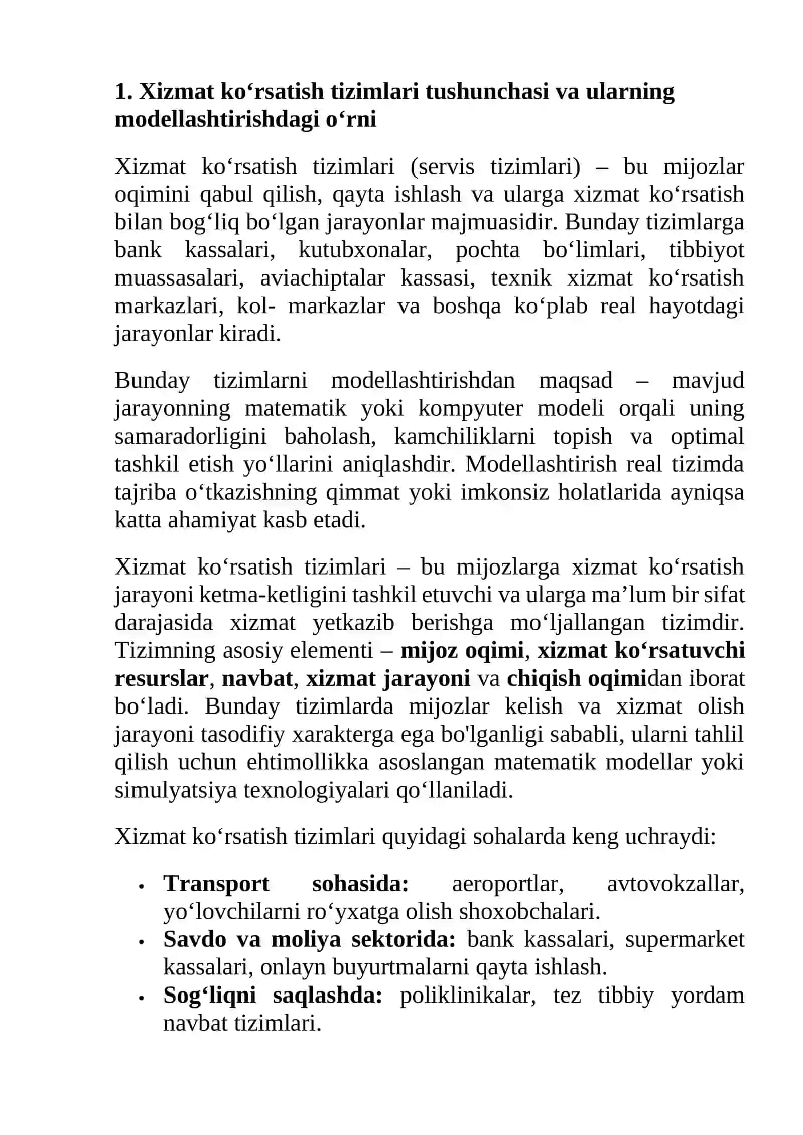 Xizmat ko‘rsatish tizimlarini dasturiy vositalar yordamida modellashtirish va simulyatsiya qilish 3
