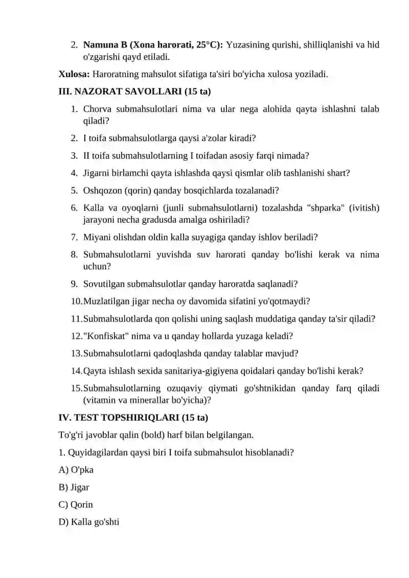 Chorva mollari submahsulotlari tahlili 3