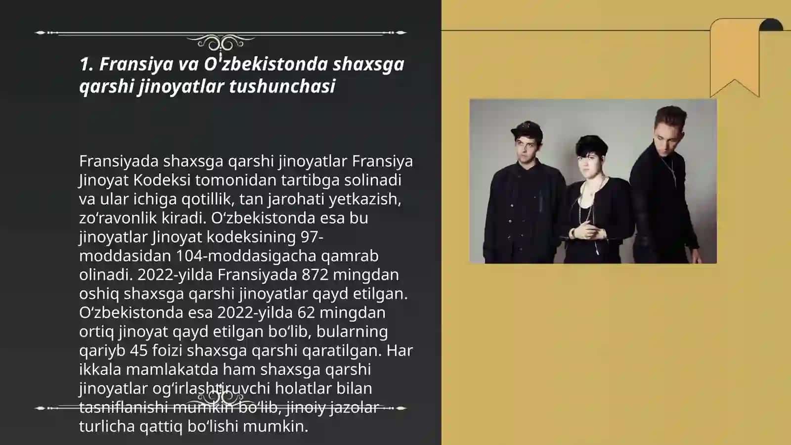 Fransiyada va O'zbekistonda shaxsga qarshi jinoyatlar o'rtasidagi farq va o'xshashliklar 3