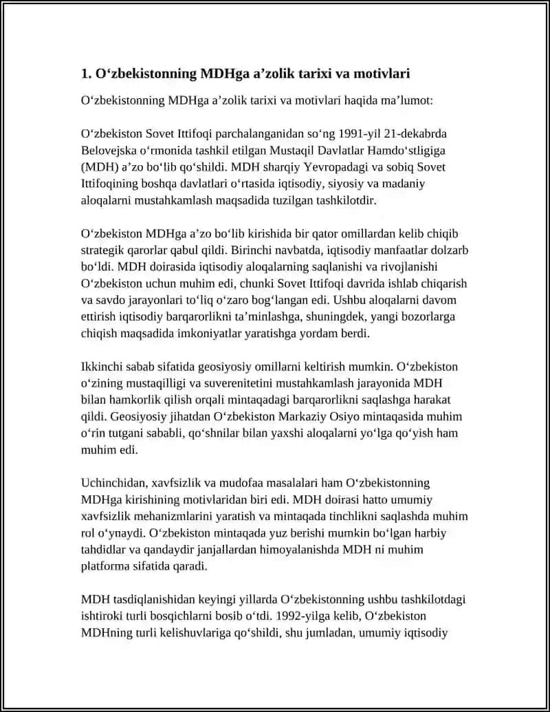 Oʻzbekistonning MDHga aʼzolik tarixi va motivlari 3