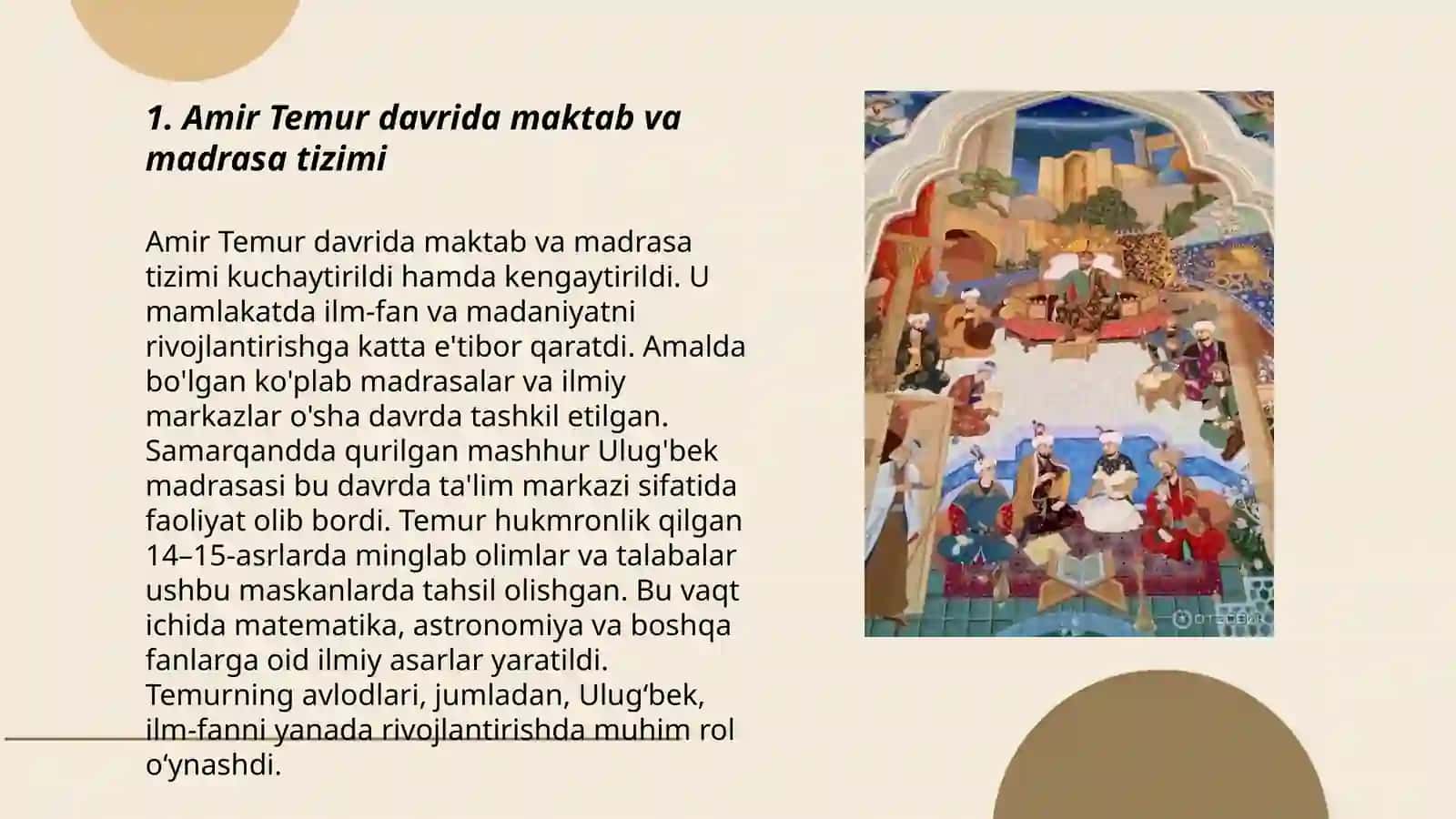 Amir Temuriylar davrida ta'lim tarbiya 3