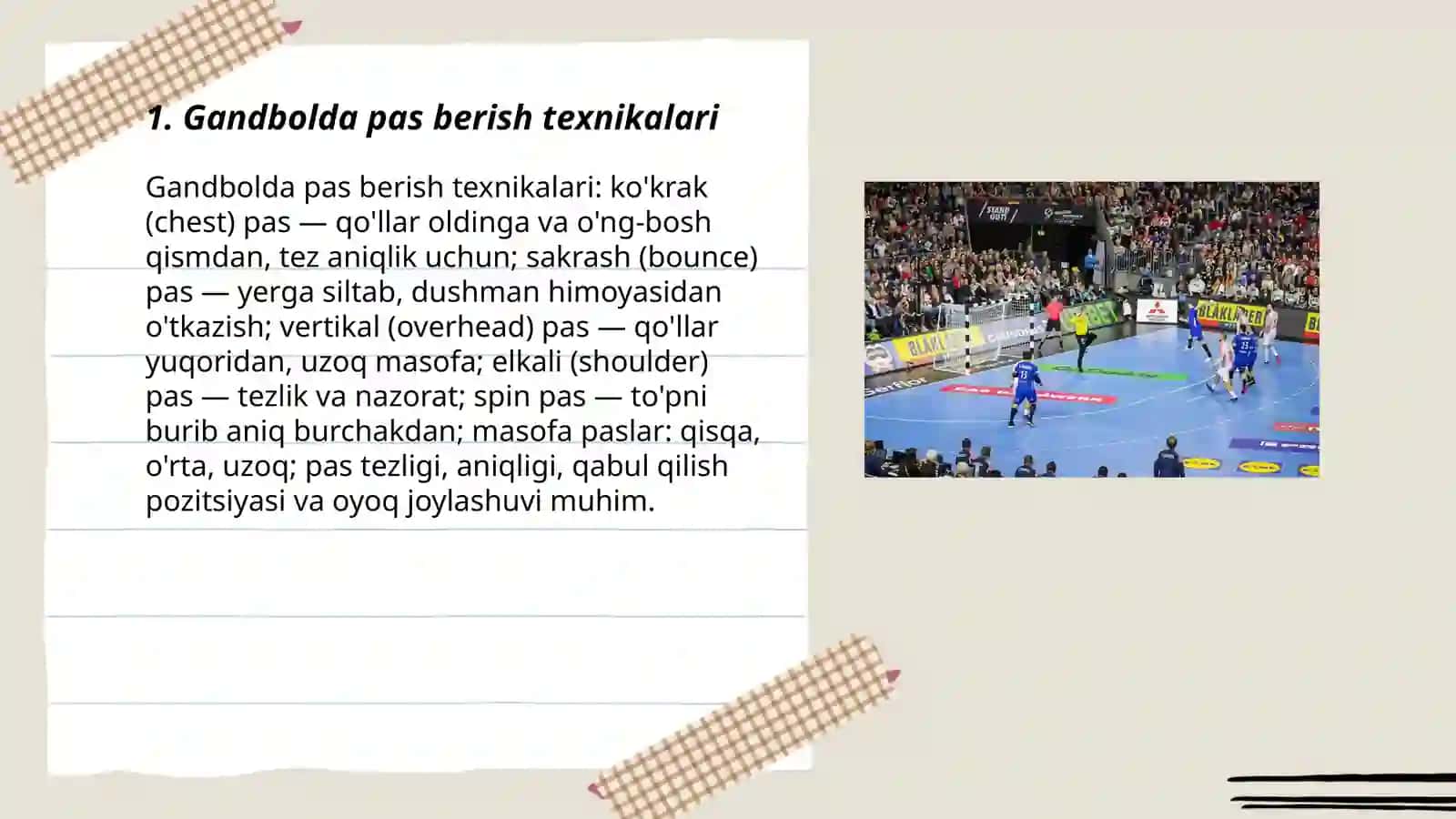 Gandbol oyini texnikasi va taktikasini tartibi 3