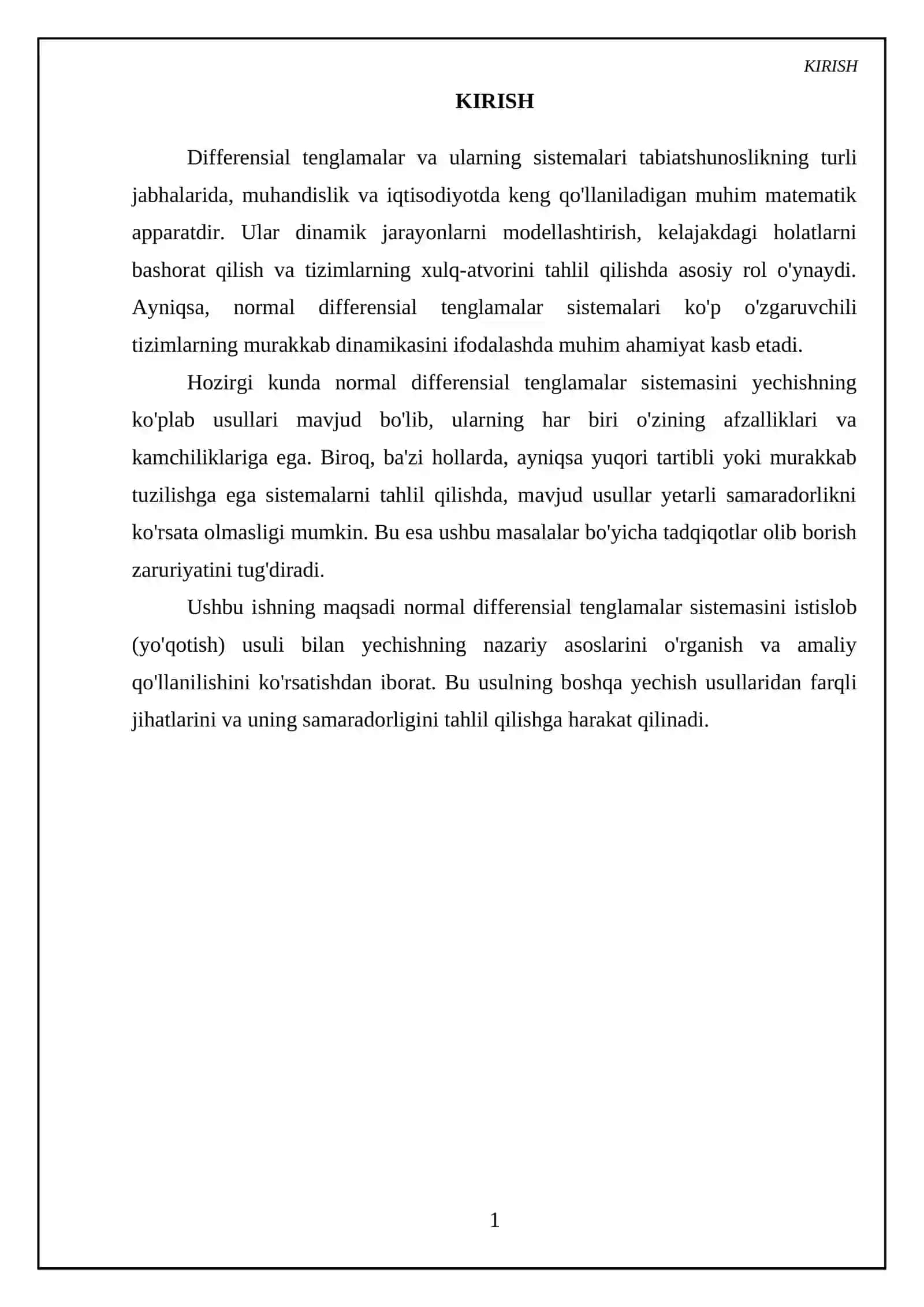 Differensial tenglamalarning normal sistemalari. Normal differensial tenglamalar sistemasini istislob (yoqotish) usuli bilan yechish 3
