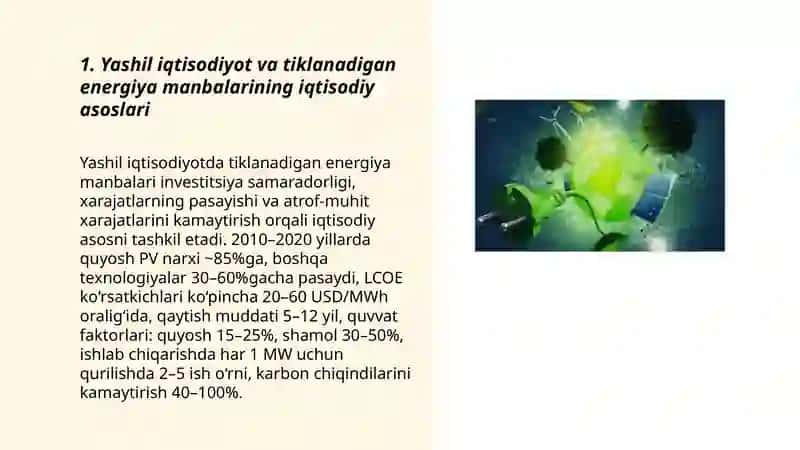 Yashil iqtisodiyot va tiklanadigan energiya manbalarining iqtisodiy asoslari 3