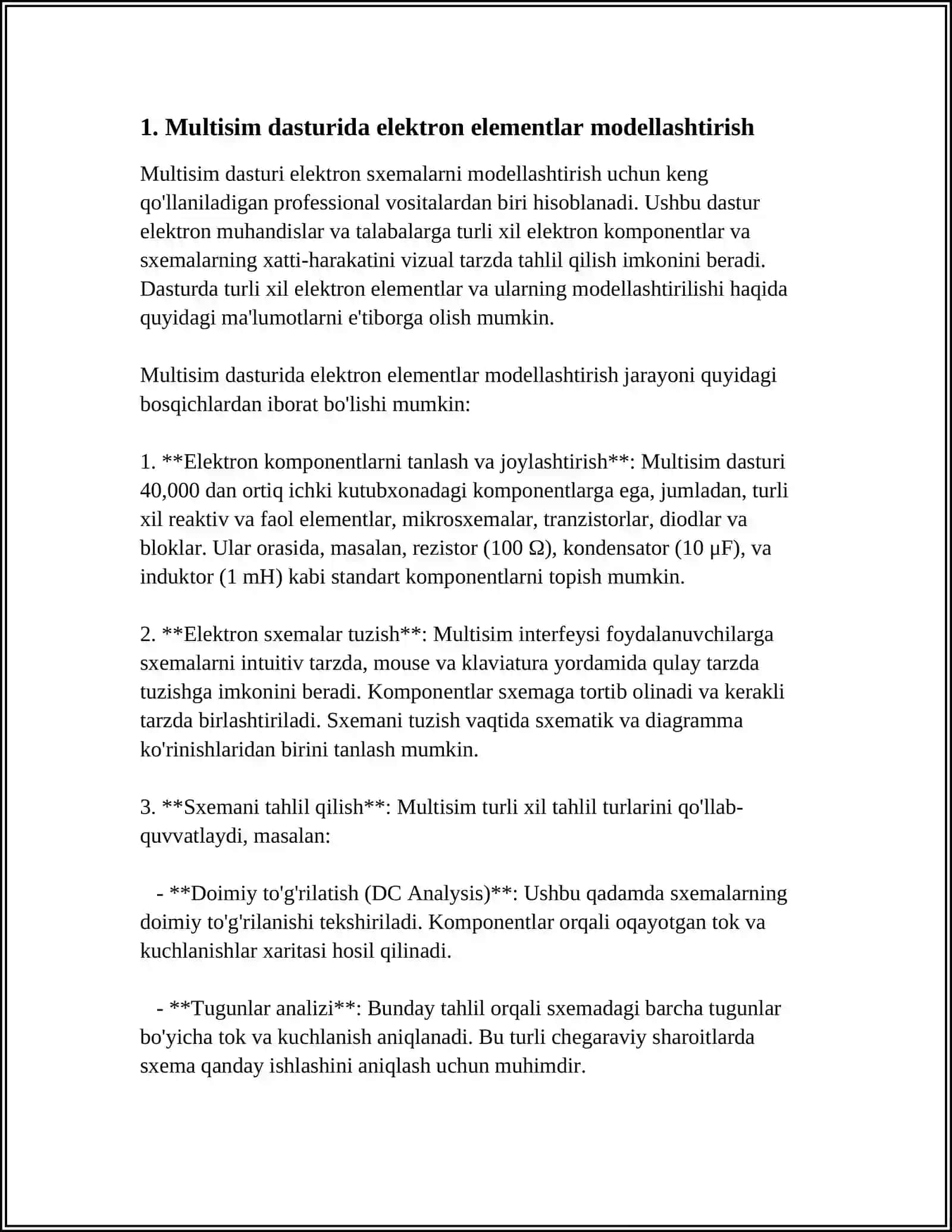 MULTISIM DASTURIDA DESHIFRATORLARNI MODELLASHTIRISH 3