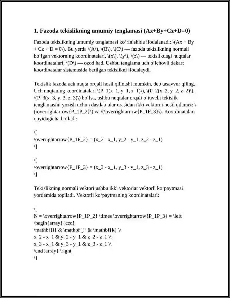 FAZODA TEKISLIK VA TO'G'RI CHIZIQ TENGLAMALARI 3