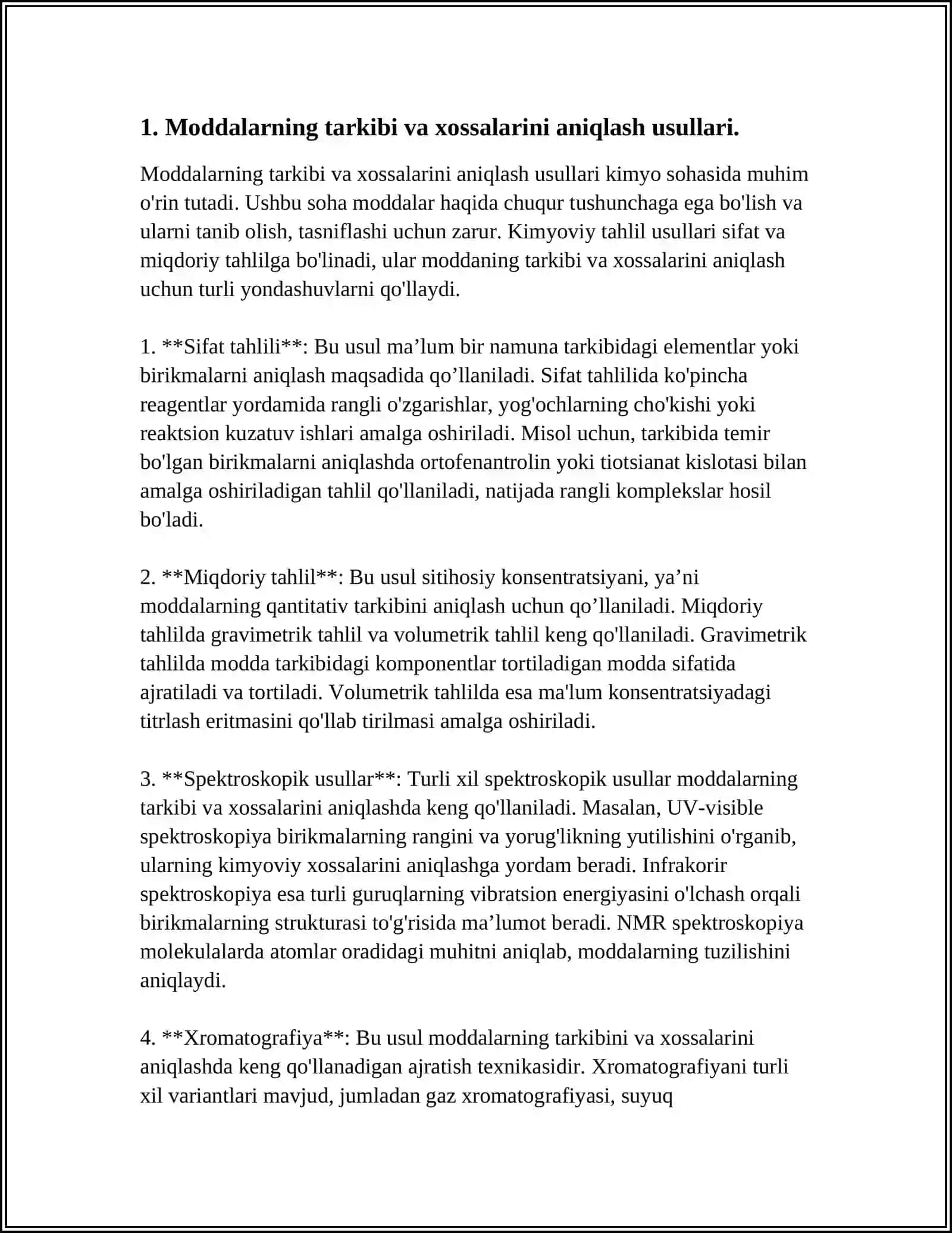 MODDALAR TARKIBI VA XOSSA ANALIZATORLARI. GAZ ANALIZATORLARI (TERMOMAGNIT, TERMOKONDUKTOMETRIK, TERMOKIMYOVIY, ELEKTROKIMYOVIY, OPTIK YUTILISH, OLOVNI IONLASH). XROMATOGRAFLAR. NAMLIK O'LCHAGICHLAR 3