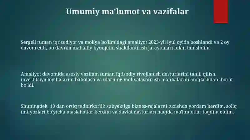Sergeli tuman iqtisodiyot va moliya bo'limidagi amaliyot 3