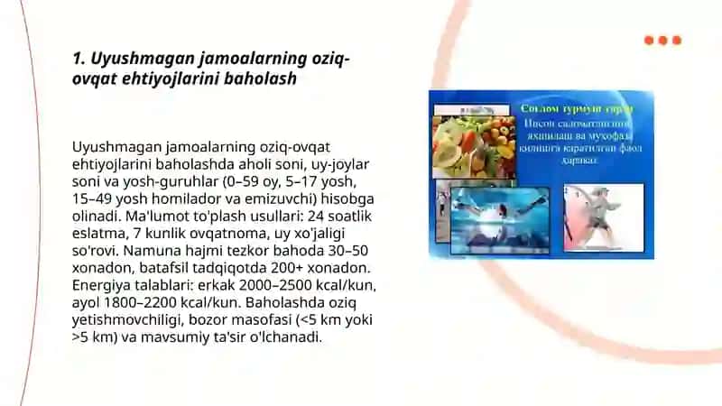 Aholining uyushmagan jamoalari uchun ovqatlanish ratsion tuzish 3