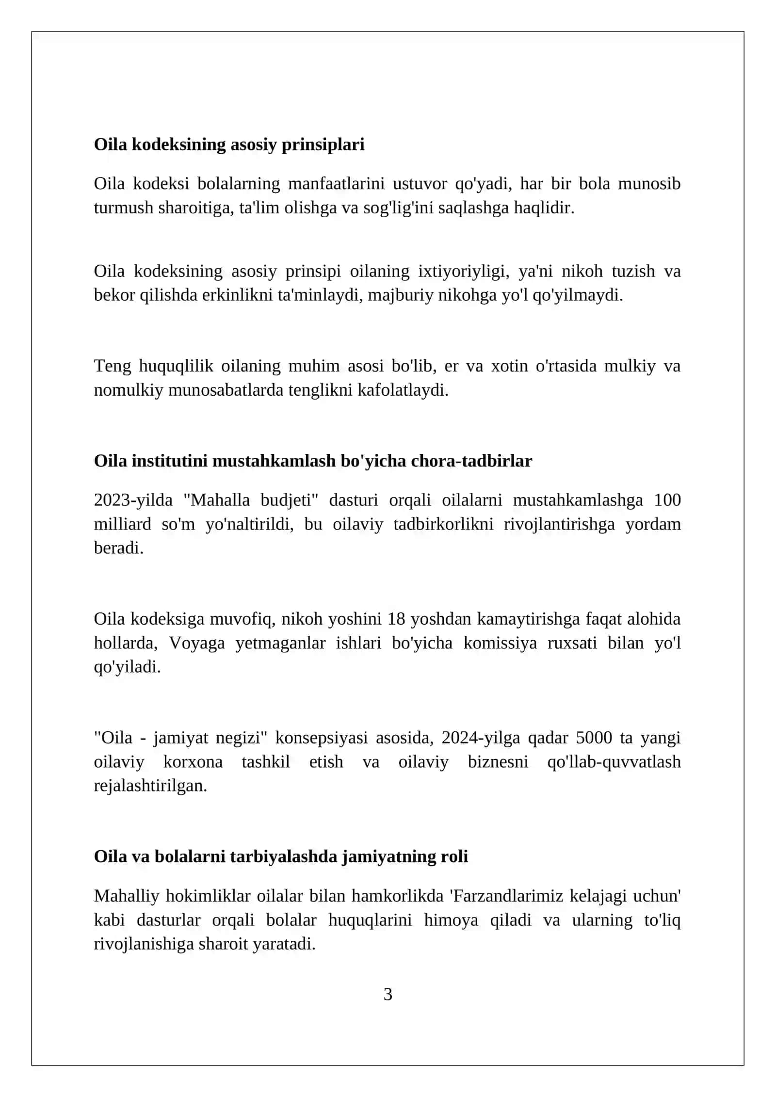 "Oila kodeksi"—oilaviy institut va bolalar tarbiyasining huquqiy asosi sifatida 3