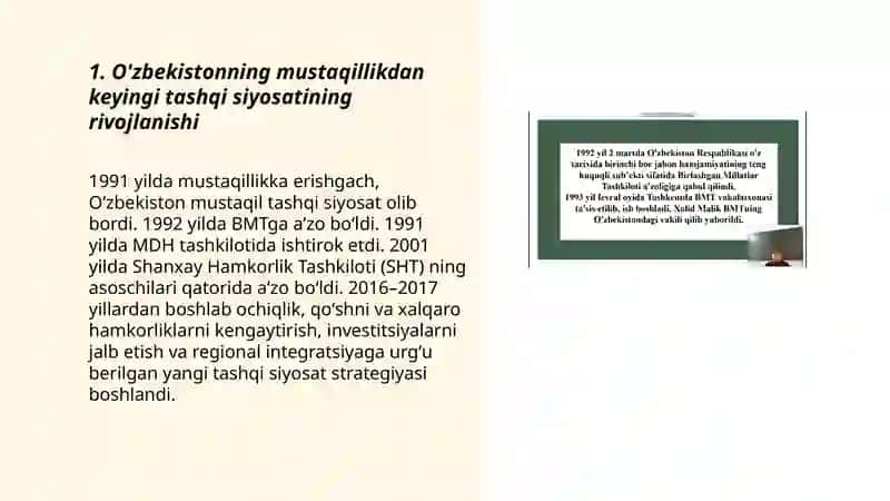 O'zbekiston Xalqaro aloqalari va jahon hamjamiyatidagi o'rni 3