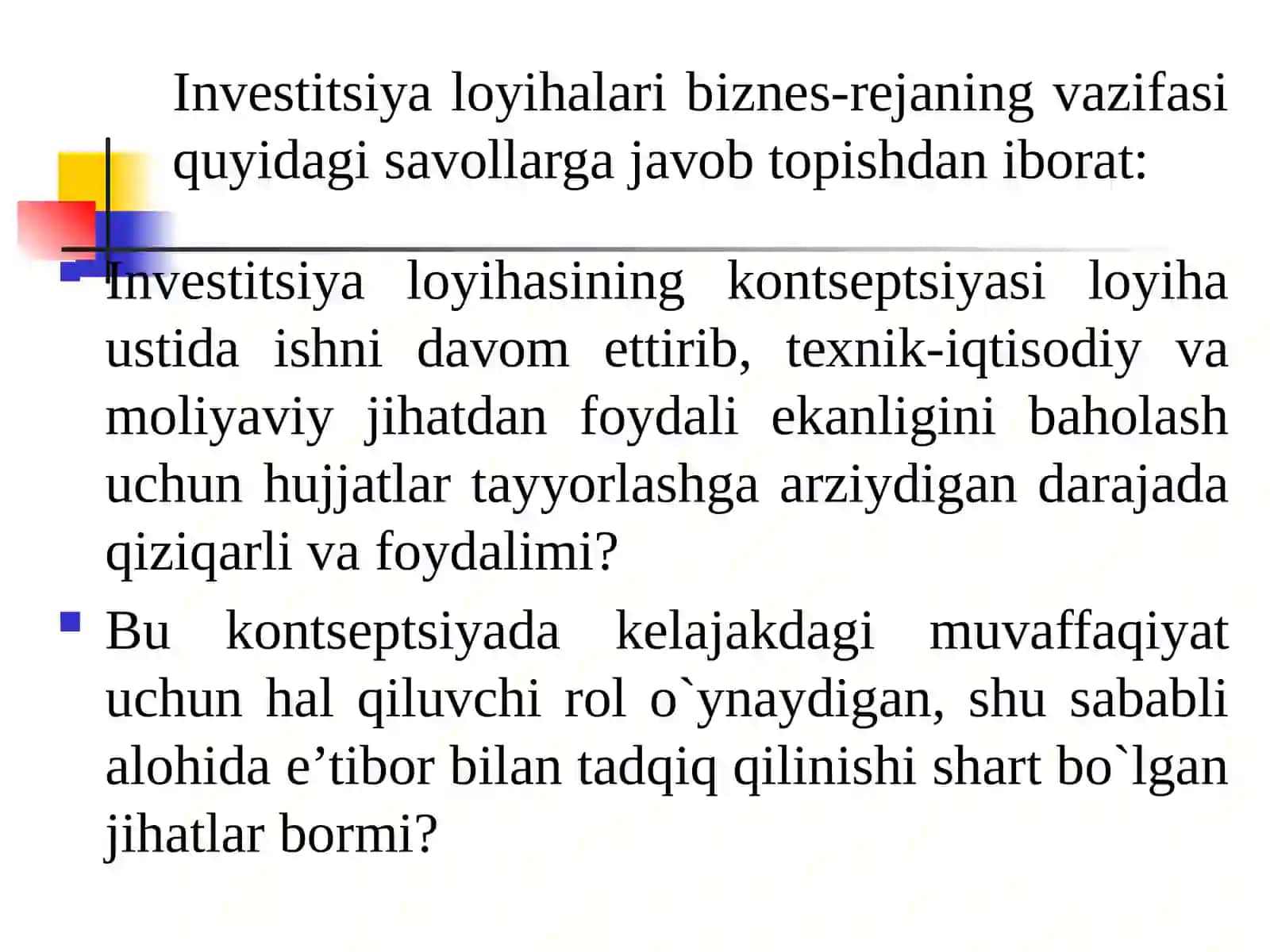 INVESTITSIYA LOYIHASINING BIZNES REJASI (6-SOAT) 3