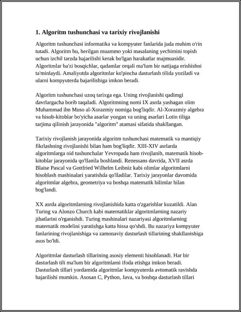 ALGORITM TUSHUNCHASI VA UNING XOSSALARI 2 DASTURLASH TILLARI 3