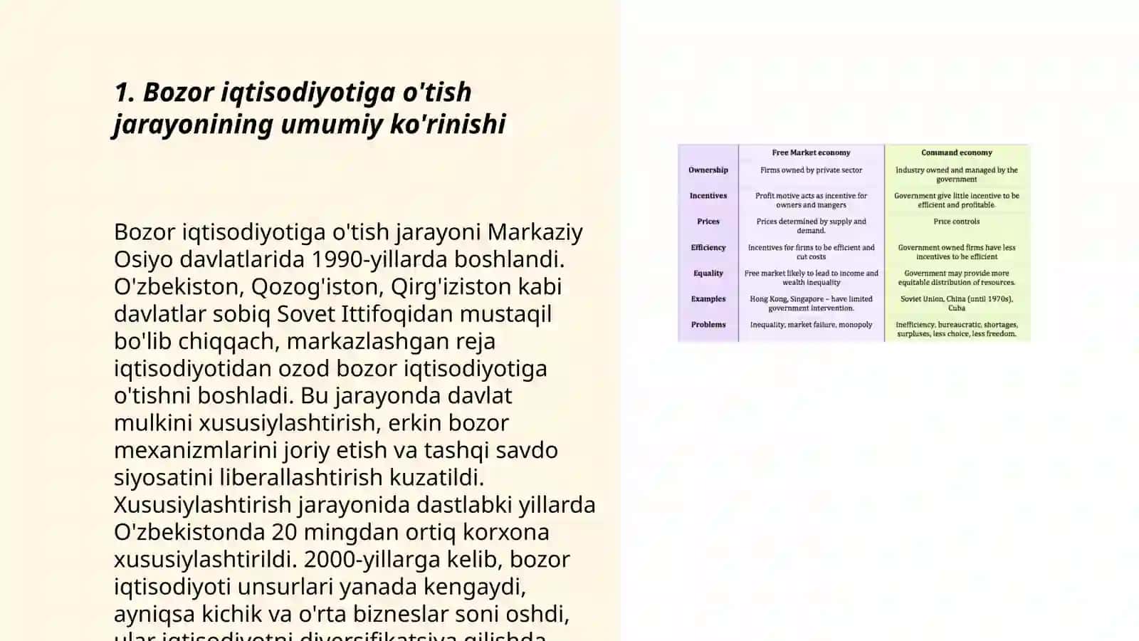 Bozor iqtisodiyotiga o'tish va uning o'zbekistondagi xususiyatlari 3