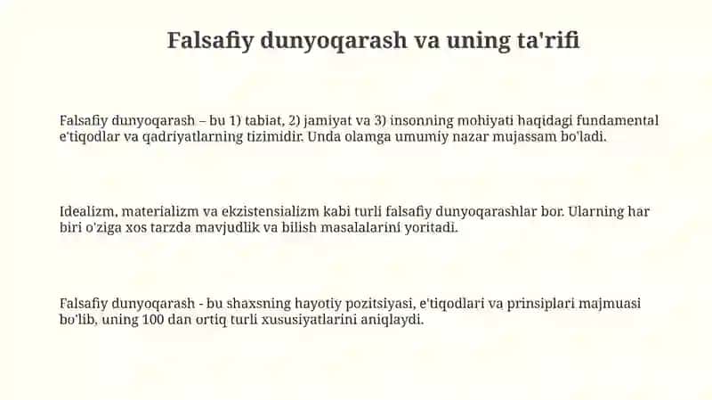 Falsafiy dunyoqarash va uning ta'rifi 3