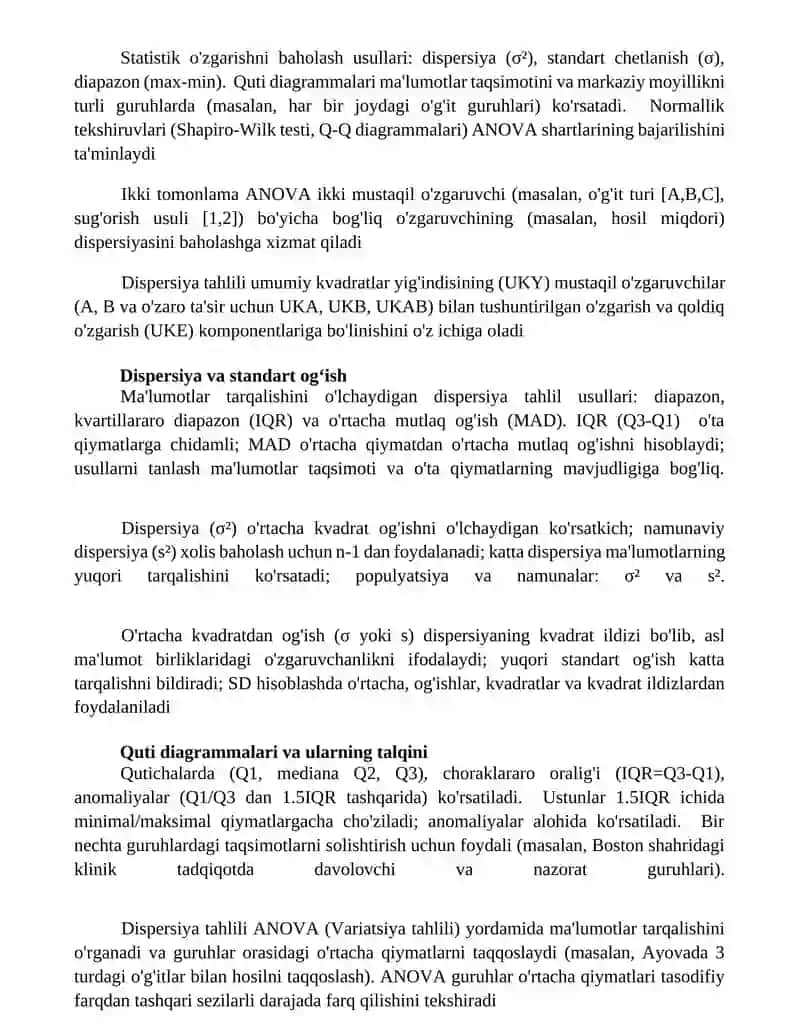 Statistka varyatsiyani baholash usulari va dispirsiyon tahlil asoslari 3