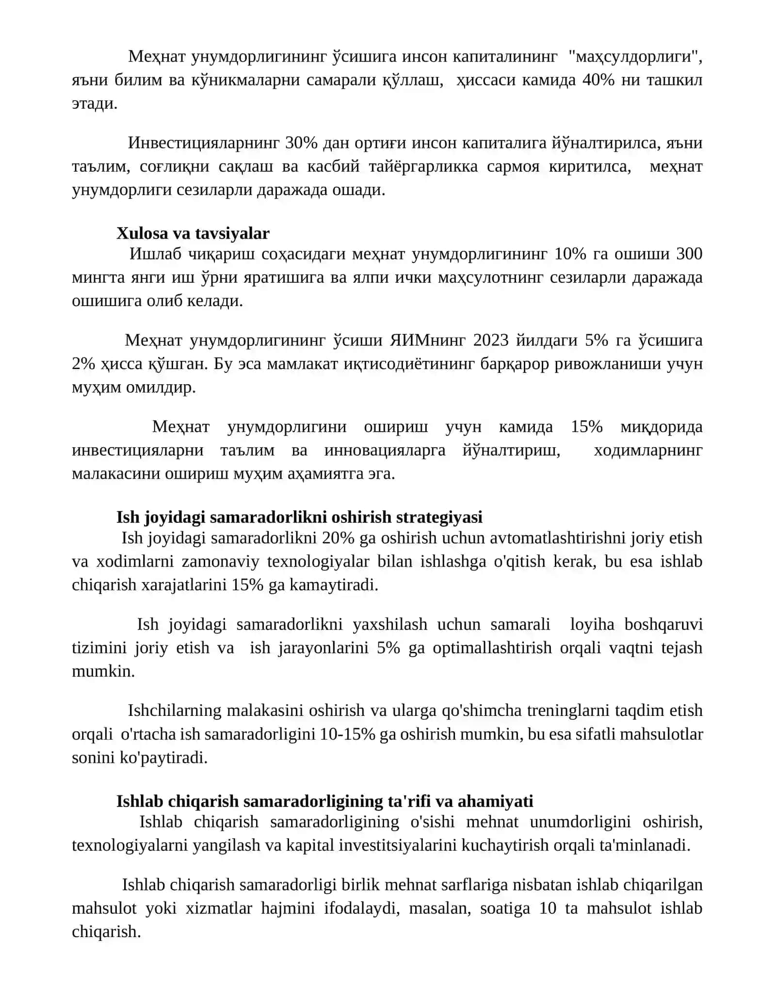 Mehnat unumdorligi - iqtisodiy o'sish omili sifatida 3